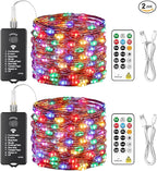 2-Pack 33ft Christmas LED String Lights, Waterproof Timer Lights