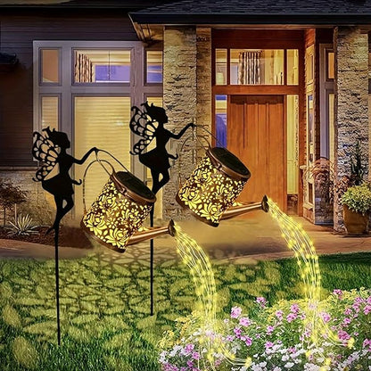 Solar Watering Can Lights,LED Solar Lantern String Light Outdoor Garden Waterproof Hollowed-Out Retro Metal Water Can Lights,for Garden Patio Yard Pathway Lantern Plant Decoration (Fairy)