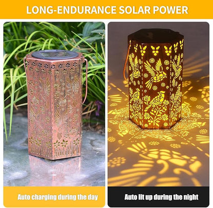 Solar Cardinal Lanterns Outdoor Hanging Lights, Gifts for Mom Dad Men Women, Hollowed-Out Metal Decor Lantern, Waterproof LED Decorative Garden Light