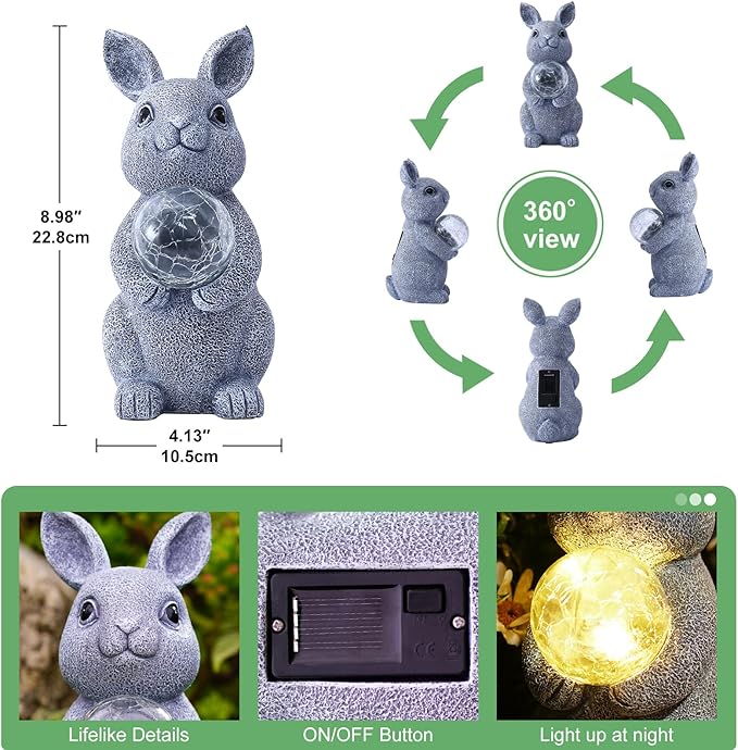 Solar Rabbit Garden Statue Light, Outdoor Decor