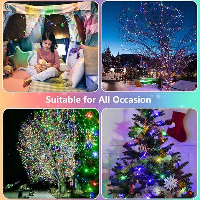 2-Pack 66ft Christmas LED String Lights, Waterproof Timer Lights