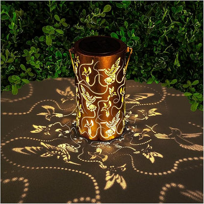 Solar Lanterns Outdoor Hanging Hummingbird Decor Lantern,Waterproof Hollow Out Metal Decorative Garden Light,Graceful Decoration for Patio,Yard,Landscape,Walkway,Festival