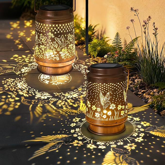 Hummingbird Solar Lantern 2pack - Outdoor Decorative Solar Lanterns for Garden, Patio, Backyard, and Porch - Waterproof Hanging Lantern for Outside - Perfect Gifts for Women
