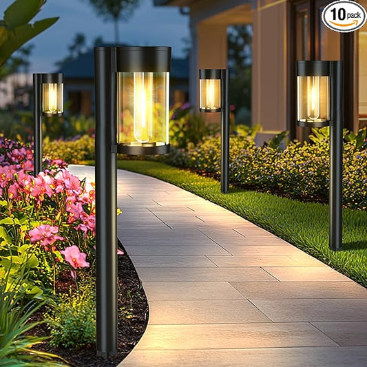 Mancra Solar Lights Outdoor, 10 Pack Glass Metal Solar Pathway Lights Outdoor Waterproof Garden Decor for Outside Yard Patio Lawn Walkway Driveway
