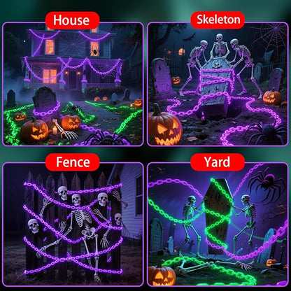 10Ft Purple Halloween Chain Lights Battery Operated with Timer, 8 Modes Halloween Decorations Indoor Outdoor, Waterproof Lighted Plastic Chains for Haunted House Party Cosplay Props Skeleton Dog