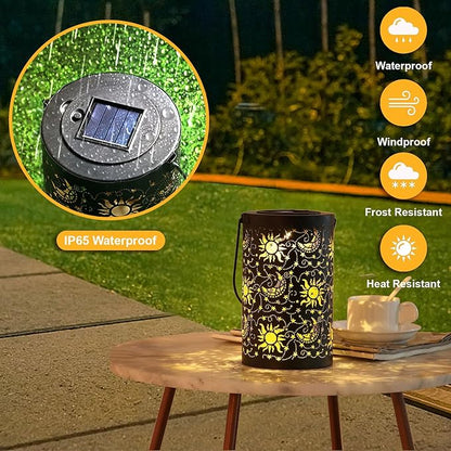 Outdoor Solar Lanterns Garden Decor Hanging Solar Lantern Lights Waterproof Metal Garden Lantern with Sun Star Moon Decorative Yard Lantern Decor as Gift for Women