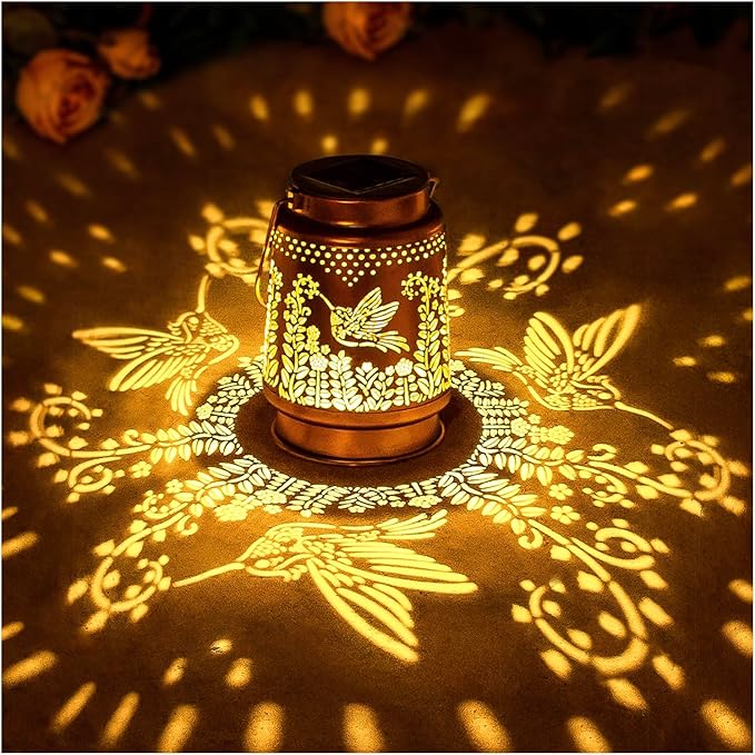 Hummingbird Solar Lanterns Outdoor Waterproof Hanging Solar Lights Hummingbird Gifts for Women Men Metal Decorative LED Lanterns for Garden Decor,Yard,Patio,Lawn,Pathway