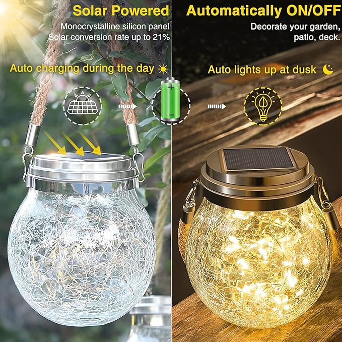 ROSHWEY Solar Lantern Gifts for Women, 4 Pack Hanging Garden Decor Lights Outdoor Waterproof with 30 LED for Halloween Christmas Easter Gift