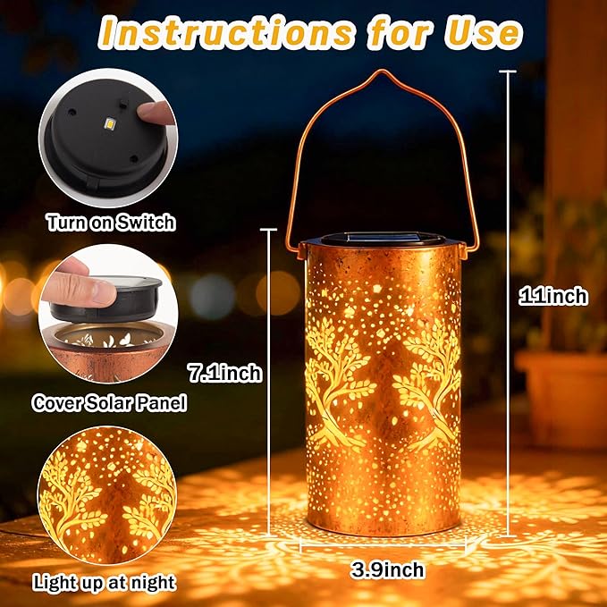 Tree of Life Solar Lanterns Outdoor Waterproof, Birthday Gifts for Women Mom Grandma, Hanging Solar Lights for Yard, Patio, Porch, Garden Decor, Christmas Gifts for Her/Him