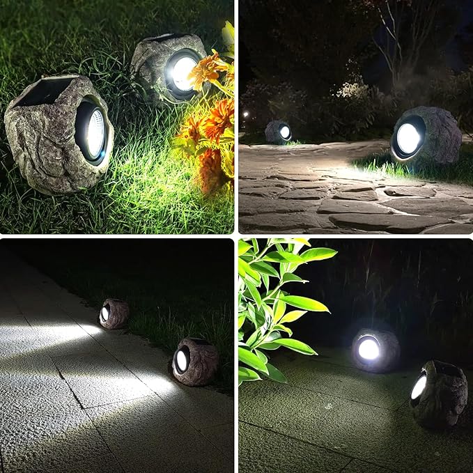 Solar Garden Lights Outdoor Super Bright Solar Rock Spot ligths Outdoor 2 Pack Led Landscape Lighting for Pathway Lawn Patio Porch Yard Walkway
