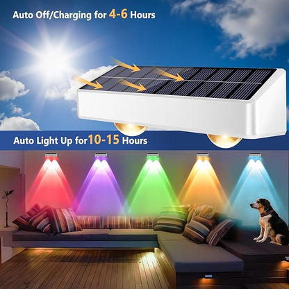Brizled White Solar Fence Lights Outdoor, 11 Modes & 9 Colors Color Changing Solar Wall Lights, 100 Lumens IP65 Waterproof Outdoor Deck Lighting for Railing Wall Fence Poolside, 8 Pack