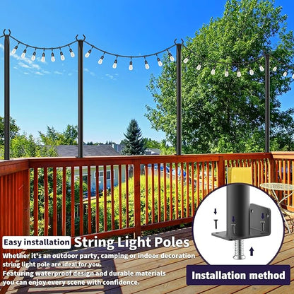 AILBTON 4 Pack 5Ft String Light Poles,Light Poles for Outside String Lights,Outdoor Light Poles with Fork,Metal Pole Stand for Patio,Backyard,Deck