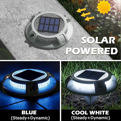 SIEDiNLAR Solar Driveway Lights Outdoor 4 Modes 40 LEDs Deck Driveway Markers Marine Dock Light Waterproof for Ground Walkway Pathway Step Garden Yard, Blue/White Dynamic Lighting (12 Pack)