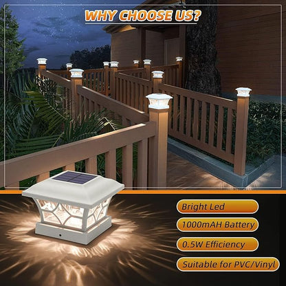 APONUO Solar Post Cap Lights 12 Pack with 1000mAh Battery - for 4x4 5x5 6x6 Fences, Larger Size & Longer Lasting, 2-Mode, IP64 Waterproof, for Deck Patio Yard (White)