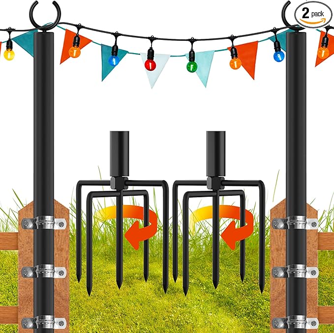2-Pack 9ft String Light Poles, Heavy-Duty Metal Stands
