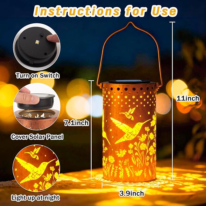 Hummingbird Solar Lanterns Outdoor Waterproof, Birthday Gifts for Women Mom Grandma, Hanging Solar Lights for Yard, Patio, Porch, Garden Decor, Christmas Gifts for Her/Him