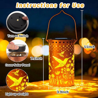 Hummingbird Solar Lanterns Outdoor Waterproof, Birthday Gifts for Women Mom Grandma, Hanging Solar Lights for Yard, Patio, Porch, Garden Decor, Christmas Gifts for Her/Him