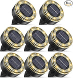 8-Pack Solar Ground Disk Lights, Warm White Waterproof LED