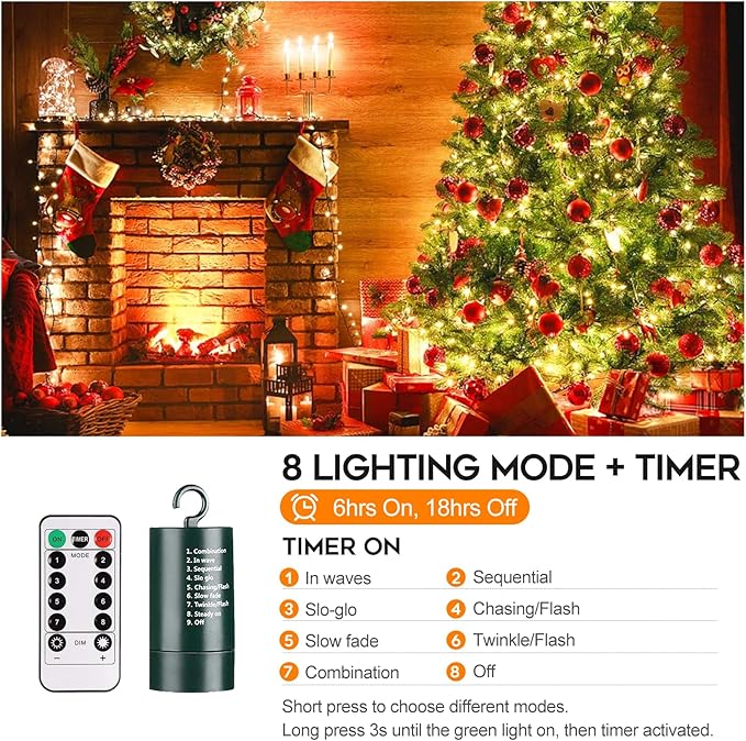 Christmas Fairy Lights, 66ft 200 LED Battery Twinkle Lights