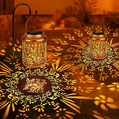 Brizled Hummingbird Solar Lanterns, 2 Pack Outdoor Lanterns Christmas Birthday Gift for Women Mom Grandma, Hummingbird Hanging Garden Lantern, Waterproof Solar Lights for Table Garden Patio Path Porch