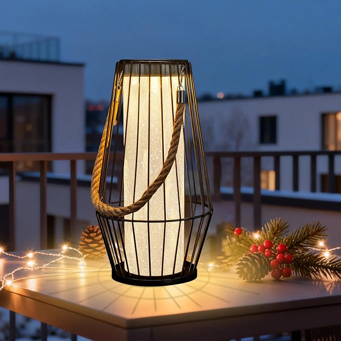 Outdoor Solar Lanterns 13" Large Solar Hanging/Standing Lantern Lights Waterproof Rechargeable Metal Table Lamp with Retro Handle for Garden, Yard, Patio, Proch, Wedding Decoration