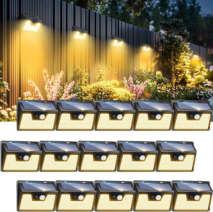 Peasur Solar Outdoor Lights [15 Pack/140LED], 3000K Warm Light Motion Sensor Outdoor Powered Security Lights 3 Working Modes Waterproof for Outside Garden Yard