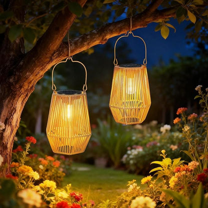 Solar Lanterns Outdoor Waterproof, Hanging Rattan Woven Solar Lights with Auto On/Off, Decorative Gifts for Garden, Yard, Patio, Tree, Porch, Lawn, Pathway & Outside Tabletop Decor