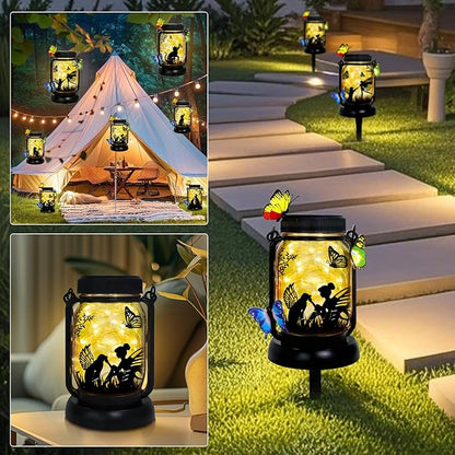 Dog Solar Lanterns Outdoor Garden Solar Dog Lights Dog & Cat Lover Gifts for Women Mom Grandma, Butterfly Fairy Lights Waterproof Hanging Mason Jar Lamps (Fairy Dog Butterfly)