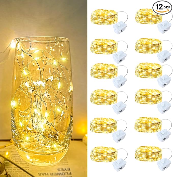 12-Pack 20 LED Christmas Twinkle Lights, 7ft Waterproof for Porch