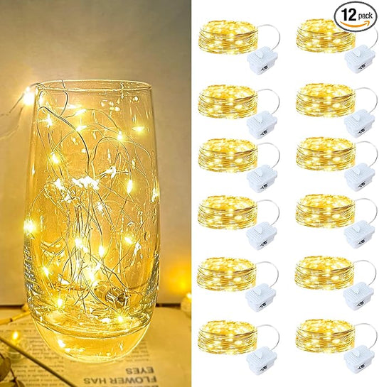 12-Pack 20 LED Christmas Twinkle Lights, 7ft Waterproof for Porch