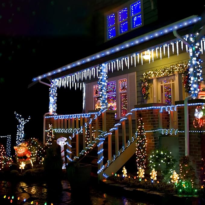 Solar Rope Lights, 66ft 200LED Solar String Lights, 8 Modes Waterproof Solar Powered Outdoor Light, Flexible Clear Tube Light for Garden Backyard Patio Deck Porch Pool Tree Christmas Decor -White&Blue