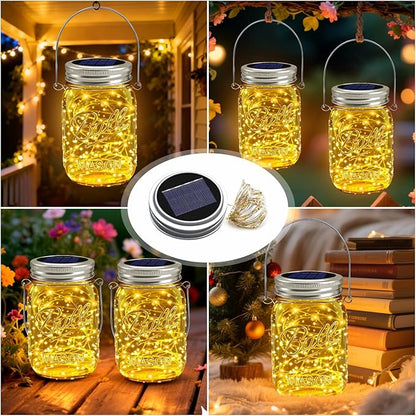 VOOKRY Solar Mason Jar Lights - 10 Pack 30 LED Waterproof Outdoor Fairy Firefly Jar Lids String Lights with Hangers (No Jars) for Mason Jars Patio Garden Yard Party Wedding Decoration(Warm White)
