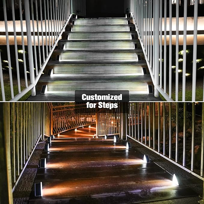 6-Pack Solar Deck Step Lights, Cool White Waterproof
