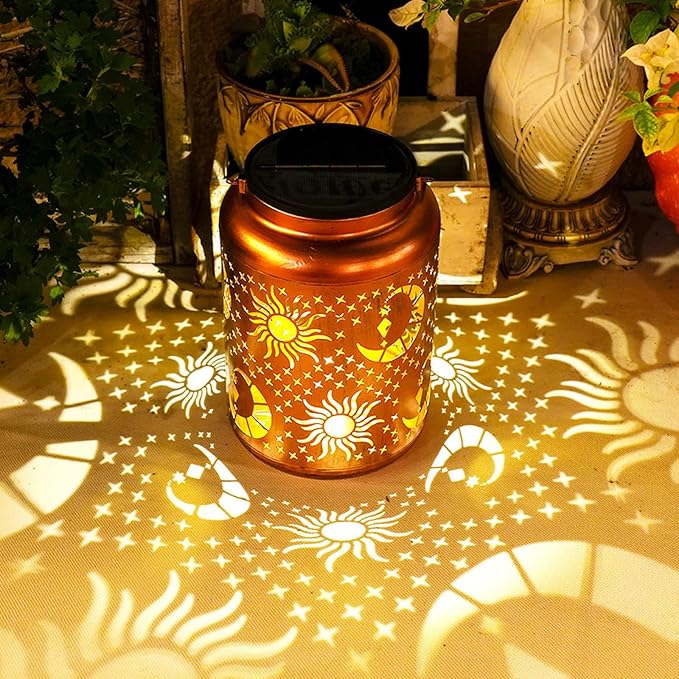Sun Moon Solar Lanterns Outdoor Waterproof, 14.6'' Large Lamps, Upgraded 2000mAH Battery, Metal Christmas Gift, Birthday Gifts for Women Mom Grandma, Garden Yard Patio Lawn Pathway Decor