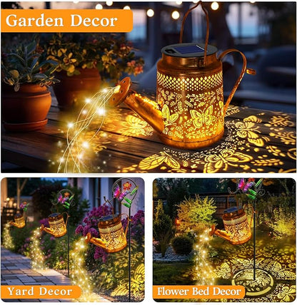 2 Pack Solar Powered Butterfly Watering Can Lights Waterproof Outdoor Decor with Shepherd Hook Hanging Patio Lights for Yard, Garden, Backyard Perfect Gardening Christmas Gift for Women, Mom, Grandma