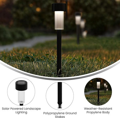Flash Furniture Hartford 12 Pack LED Solar Lights - All-Weather Black Outdoor Solar Powered Lights - Landscape Lighting for Pathway, Garden, & Yard