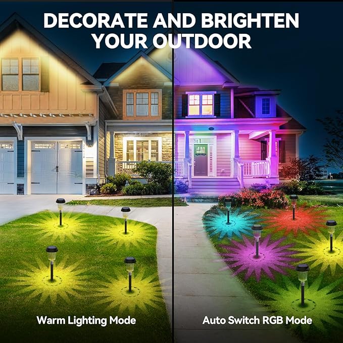 TECKNET Solar Pathway Lights, Color Changing Solar Lights with Warm White & RGB Colored for Valentine's Day, Colored Pathway Light Outdoor Waterproof (IP68) for Yard, Auto On/Off (10 Pack)