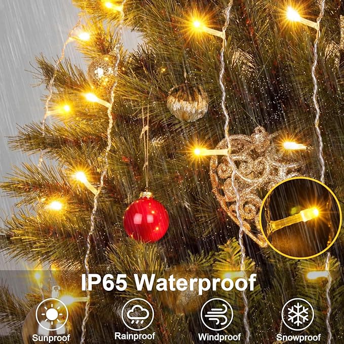 4 Pack Battery Christmas Light String 16.5Ft 50 LED Clear Wire Sting Lights Christmas Tree Wrapped Lights Timer 8 Modes Auto On/Off Christmas Fairy Lights for Indoor Outdoor Patio Wreath Garden Deck