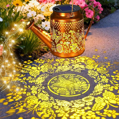 VOOKRY 2 Pack Butterfly Metal Solar Watering Can Lights, Solar Lights Outdoor Waterproof, Birthday Gifts for Women Mom Grandma, Hanging Lanterns Decorative Garden Decor for Outside Yard Patio Lawn