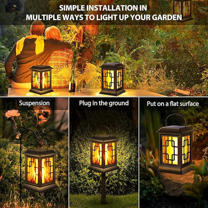 Flickering Solar Lantern Outdoor, Waterproof Hanging Flame Solar Powered Lantern for Pathway, Tabletop, Patio, Garden Decoratives (2 Pack)