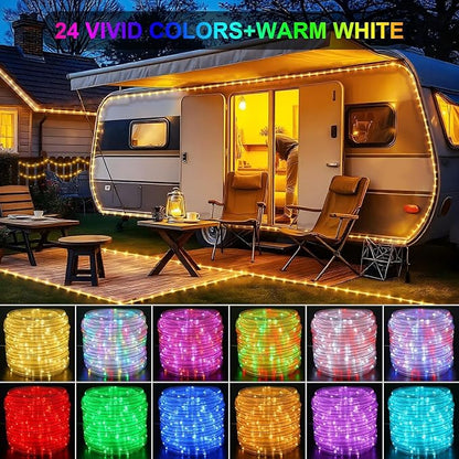 132ft LED Rope Lights Outdoor String Lights Plug in, 400 LED Warm White & Color Changing Waterproof Christmas Lights Outdoor, Rope Lights with Remote for Balcony(Not Connectable)