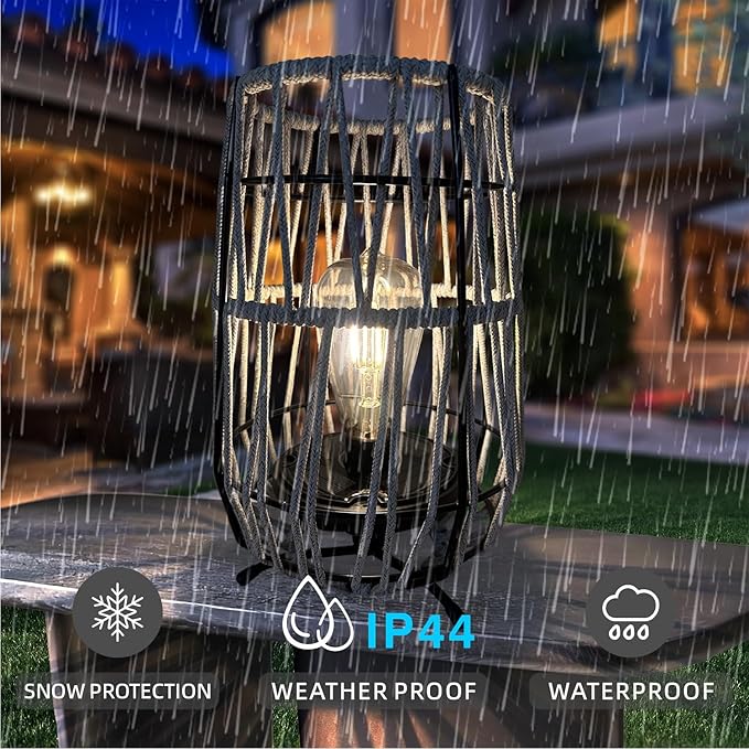 Solar Lanterns Outdoor Tabletop Lamp Lights with Waterproof Stand Decorative Water Resistant Resin & Polyester Cord Woven Design for Garden Patio Lawn Courtyard