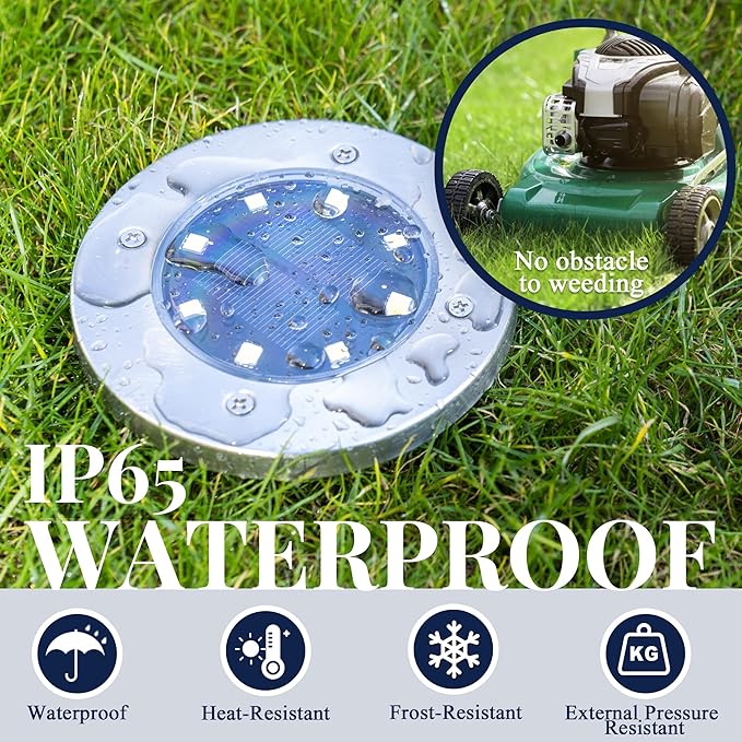 Solar Flat Disk Lights 12-Pack, Waterproof Walkway