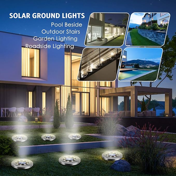 Solar Lights Outdoor Waterproof,12Pack Durable Solar Ground Lights for Landscape Lighting, Decorative Disk Lights for Outside Garden, Patio, Pathway and Yard (White Light)
