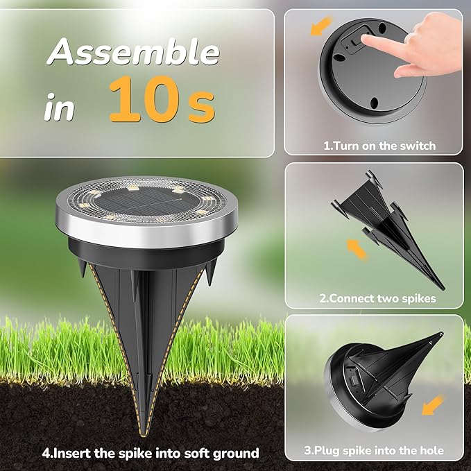 INCX Solar Ground Lights, 24 Pack Solars Light Outdoor Waterproof, Solar Garden Lights Landscape Lighting for Patio Pathway Lawn Yard Deck Driveway Walkway, Cold White