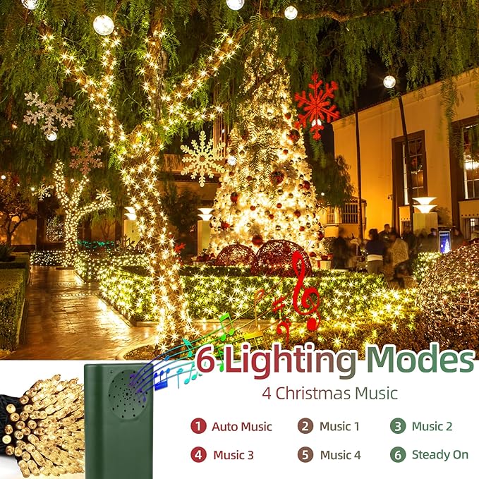 33ft 100 LED String Lights,Battery Christmas Music Light Waterproof,Motion Sensor Christmas Lights with 6 Modes for Indoor Outdoor Yard Patio Garden Xmas Tree Decor