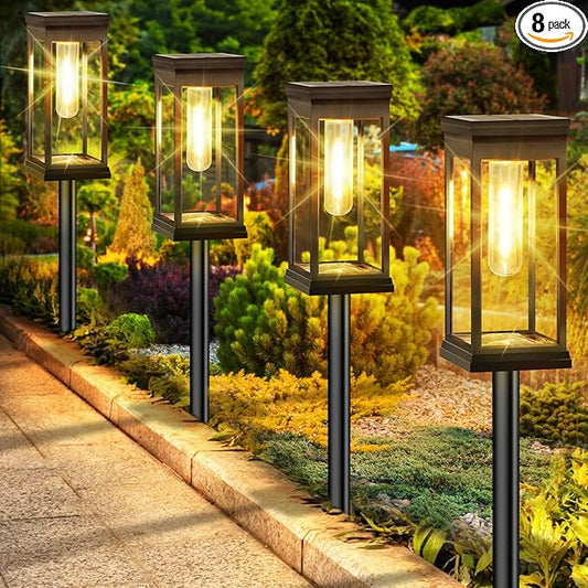BesLowe Upgraded Solar Pathway Lights Outdoor, 8-Pack Large LED Solar Light Outdoor Waterproof, Super Bright Outside Lights for Yard, Sun-Powered Landscape Lighting for Garden Walkway, Warm White