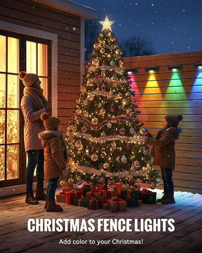 Solar Fence Lights Outdoor, 10 RGB Color & 3 Light Mode Fence Lights Solar Powered for Outside Backyard, Railing, Step, Patio, Fence Post, Home Improvement Garden Decor, 12 Pack