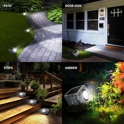 Solar Rock Lights Outdoor 2 Pack, Bright Solar Spotlights Outdoor Waterproof, Wireless LED Rock Lights, Auto On/Off Landscape Spotlights Walkway Solar Lights for Outside Yard Patio Pathway Flowerbed