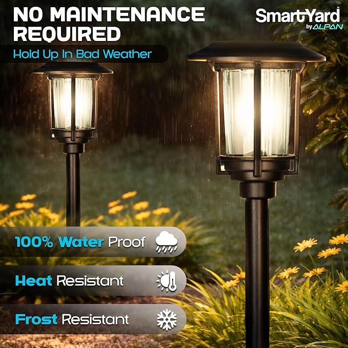 Solar Pathway Lights – Pack of 6, 6 Lumens, Warm White LED, Bronze Finish, Durable Die-Cast Aluminum & Stainless Steel with Glass Lens, Outdoor Garden Lighting, LED Solar Pathway Lights